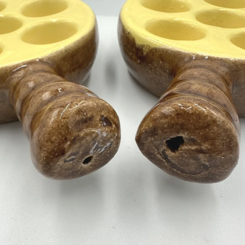 Vintage Modele Depose France Ceramic Escargot Snail Dishes Yellow Brown Set of 2